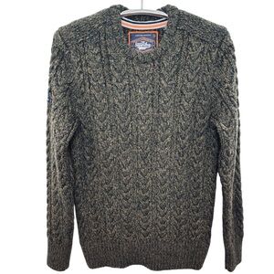 Superdry Olive Green Cable Knit Crewneck Sweater